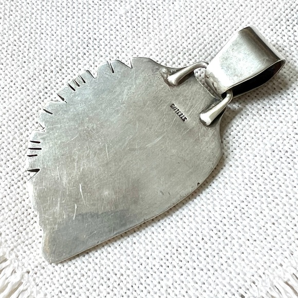 Vintage NATIVE Large Turquoise Sterling Silver Southwestern Abstract Pendant - Picture 7 of 7